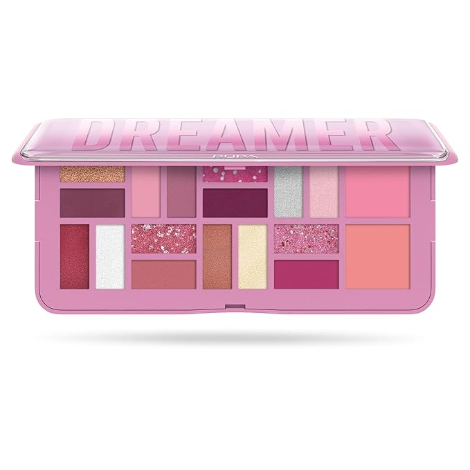 Pupa Milano Make-Up Palette L, 004 Pink, 0.71 oz - 18 Pan Eyeshadow and Blush Palette, Matte, Shimmer, Metallic Finishes - Blendable Velvety Texture Blush Powder - Talc-Free - Eco-Friendly Packaging