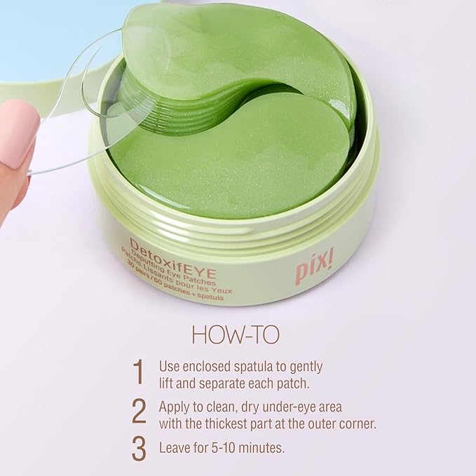 Pixi DetoxifEYE 2-Pack | Depuffing Hydrogel Under-Eye Patches|Cucumber, Gold & Caffeine For Puffy Eyes and Dark Circles | 2 Boxes, 60 pairs, 120 Patches