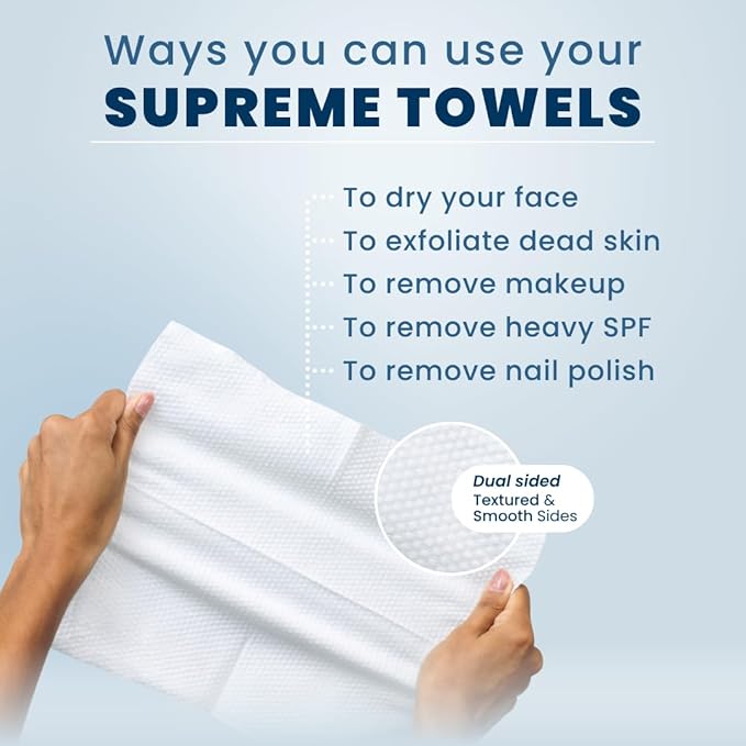Clean Skin Club Clean Towels XL™ Supreme, 100% USDA Biobased Dermatologist Approved Face Towel, Gentle Exfoliation, Disposable Facial Washcloth, Makeup Remover Dry Wipes, 50 Count