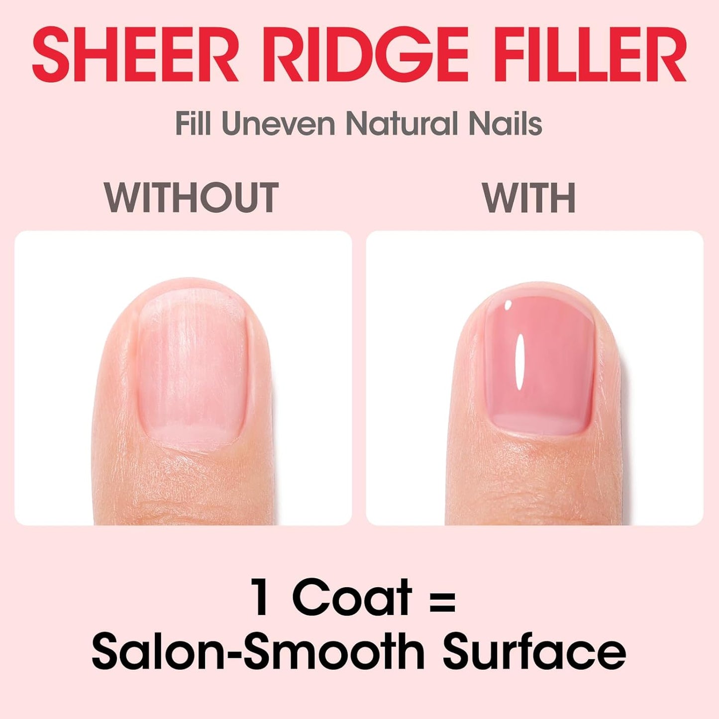 GELLEN 4-In-1 Clear Nail Polish Base Coat Dusty Pink Tint, Sheer Rose Ridge Filler For Nails, Nail Strengthener Concealer, Calcium Formula Smoothes Strengthens Nails, Enhances Natural Look, HEMA Free