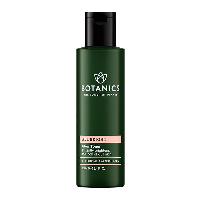 Botanics Glow Toner for Face - Enriched with Hibiscus AHA Exfoliant & Soap Bark - Non-Drying - Vegan and Cruelty-Free Face Toner for Women & Men (8.4 Fl Oz)