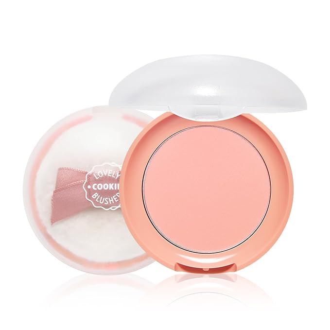 ETUDE Lovely Cookie Blusher #OR201 Apricot Peach Mousse 4g | Glowing & Natural Powder Blush with Long-Lasting Sebum Control | Easy Application | Puffy Cushion for a Lovely Makeup Look