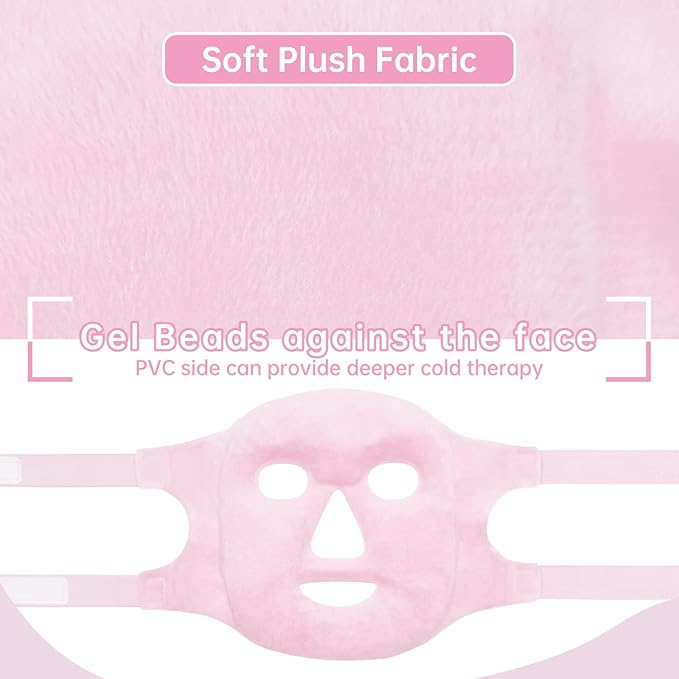 Ice Face Mask Reusable and Cold Gel Eye Mask for Puffiness/Dark Circles/Eye Bags/Dry Eyes/Headaches/Migraines/Stress Relief,Ice Pack for Eyes & Face (Pink)