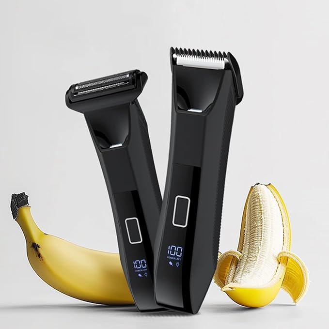 2-in-1 Manscape Trimmer for Men,Body & Groin Hair Trimmers for Men,Bikini Trimmer Women- Wet/Dry Electric Razors for Smooth No-Nick Shaving,IPX7 Waterproof Ball Shaver,LED Display,Black