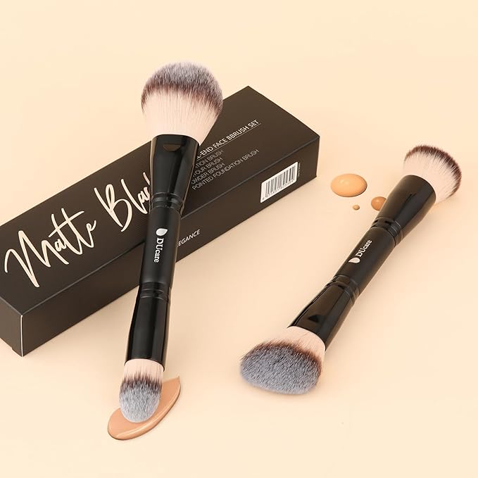 DUcare Makeup Brushes Duo End Foundation Contour Powder and Buffer Brush Bronzer Double Makeup Brush Set 2Pcs black
