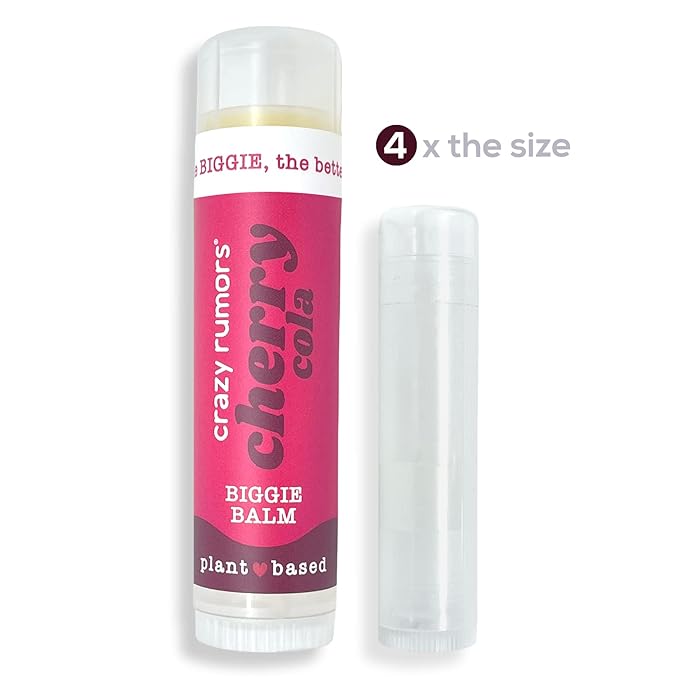 Crazy Rumors Biggie Cherry Cola Flavored All Natural, Plant Based Lip Balm to Moisturize and Nourish your Lips - Cherry Cola Biggie Tube 0.6 oz (4x Larger than standard 0.15 oz lip balm)