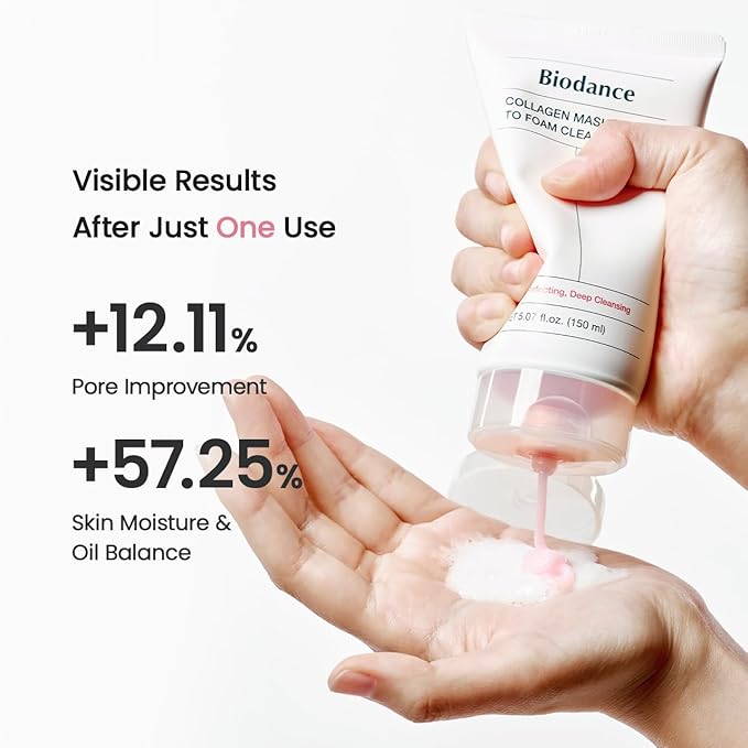 BIODANCE Collagen Mask To Foam Cleanser, Face Wash for Women, 2-in-1 Pore Mask and Hydrating Foaming Facial Cleanser for Sensitive Skin, Oily Skin, 5.07 fl. oz. (150 ml)