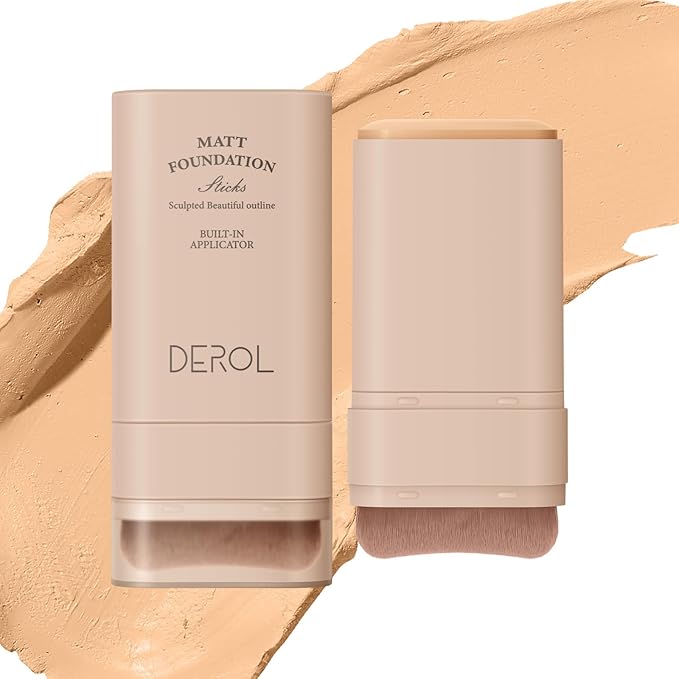 Foundation Stick, Multi-Use Foundation Stick Makeup with Built-In Foundation Brush, Lightweight Buildable Medium-to-Full Coverage, Longwear Contour Stick Foundation Face Stick, Natural Finish