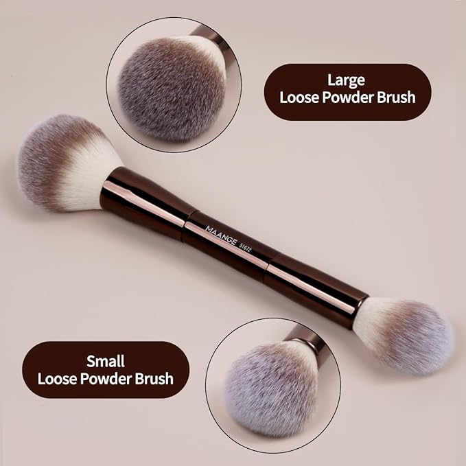 MAANGE 7pcs Makeup Brush Set Double Sided Kabuki Makeup Brushes Contour Brush for Foundation Liquid Powder Concealer Cream Cosmetics Bronzer Blending Blush Buffing Makeup Tools (Coffee)