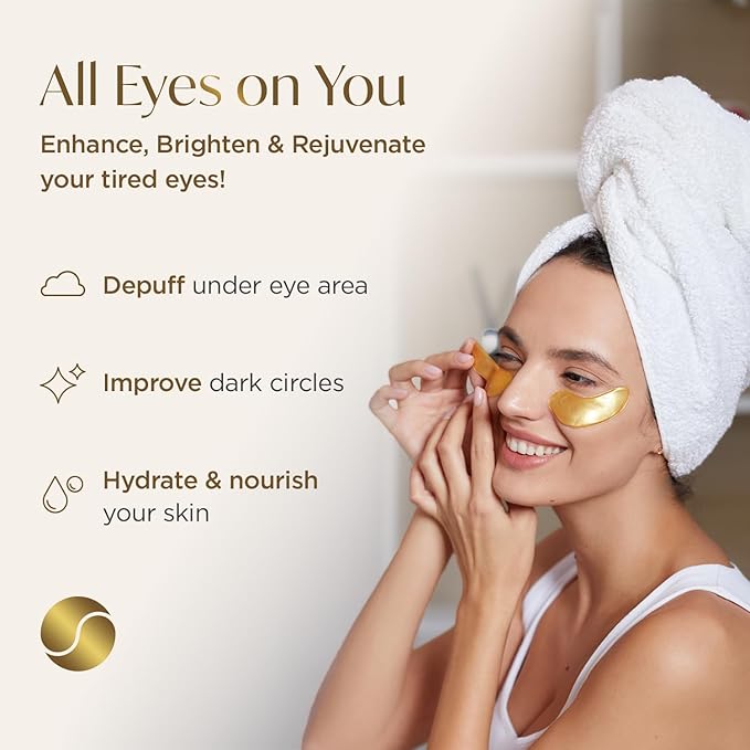 PLANTIFIQUE Gold Under Eye Patches for Puffy Eyes and Dark Circles 5 Pairs Under Eye Masks for Dark Circles and Puffiness Eye Gels with Collagen & Caffeine Eye Patches Gold Eye Mask Skincare