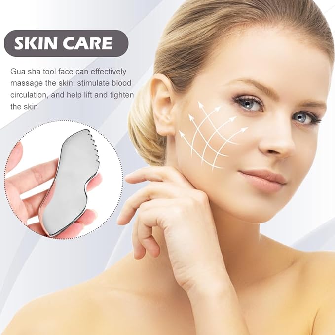 Stainless Steel Gua Sha Facial Tools, Upgrade Gua Sha for Facial Skin, Portable Eyes Neck Massage, Metal Gua Sha Tighten Skin Massage Guasha Beauty Tool