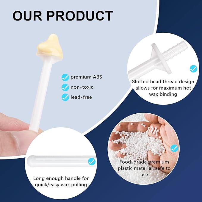 Rolybag Nose Wax Sticks Applicators, 200 Pcs Plastic Wax Rod Wand for Nostril Cleaning and Nose Hair Removal