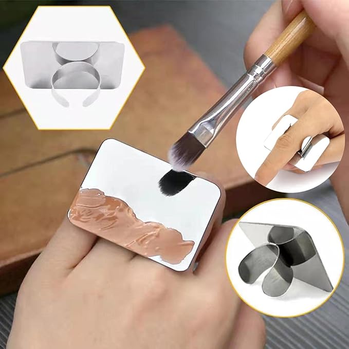 2pcs Stainless Steel Cosmetic Makeup Palette, Upgrad Stainless Steel Metal Makeup Palette with Spatula Artist Tool for Mixing Foundation Nail-Art (A)