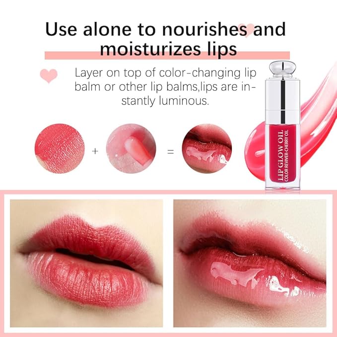 Moisturizing Lip Oil,No-Sticky Gloss Balm Care,Fruit Flavoured Oil for Dry Lip's Hydrating and Nourishing (002#Clear to Pink) 0.2 OZ