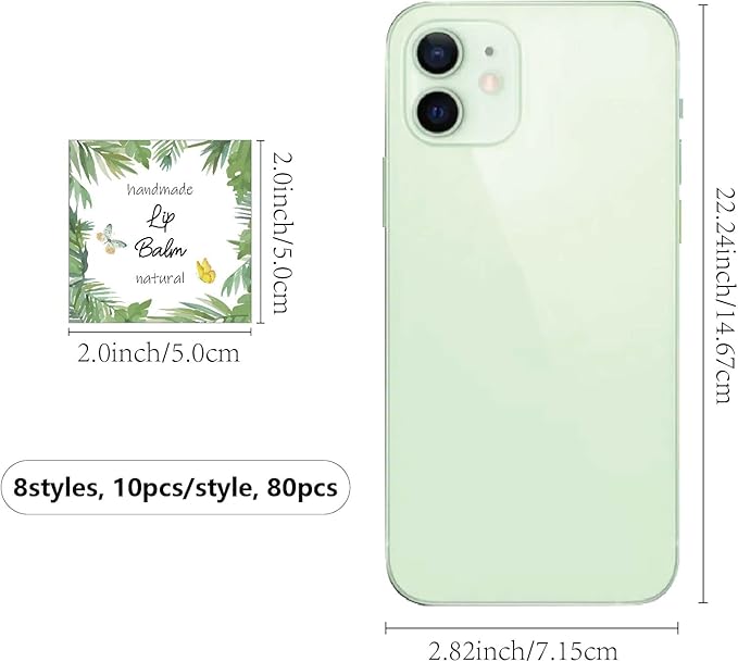 CRASPIRE 80Pcs 8 Styles Lip Balm Sticker Plant Butterfly Self-Adhesive Homemade Lip Balm Labels Vintage Square DIY Plant Label Stickers for Lip Balm Containers Cosmetics Lipsticks