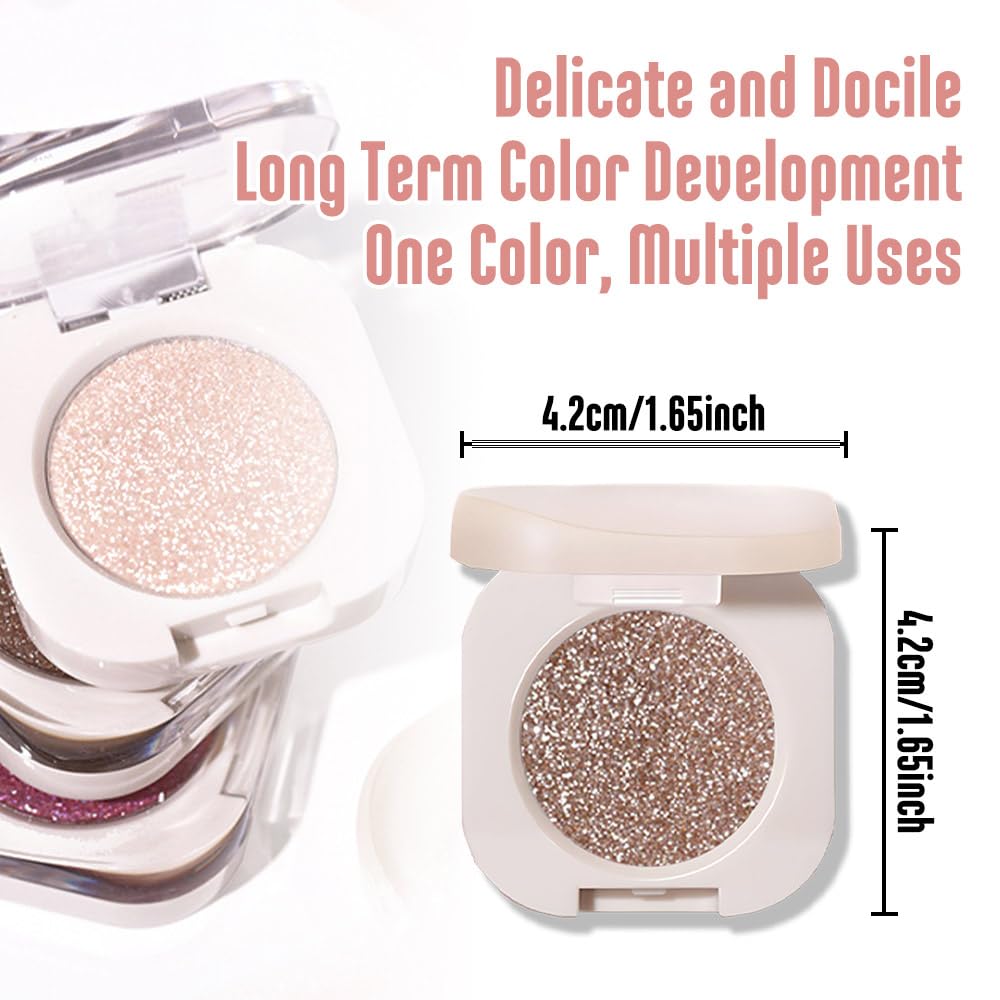 Glitter Shimmer Sparkle Eyeshadow Palette Makeup for Women, Glitter Nude Shimmer Metallic Holographic Multichrome Cream Iridescent Single Monochrome Eye Shadow Makeup, 10