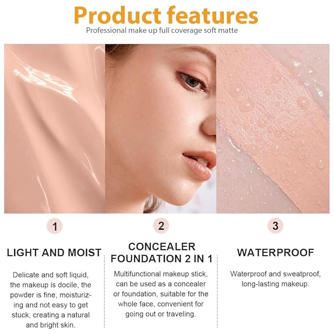 2 Pack Liquid Foundation Cream with Foundation Brush for Face Makeup,Durable Full Coverage Matte Concealer Make Up,Oil Control & Waterproof Base Primer -1 Fl.Oz (#03)