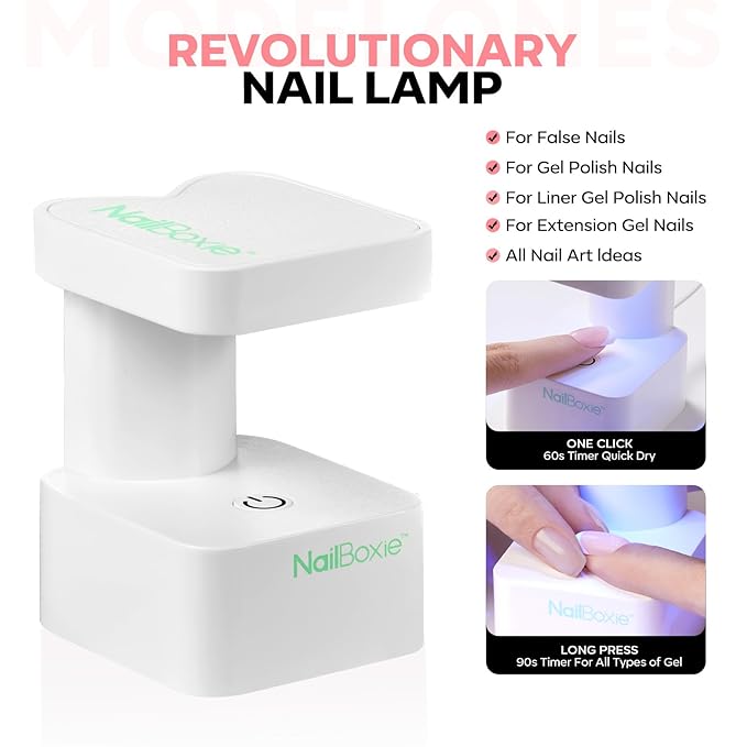 Modelones Gel Nail Kit, Press On Nails Kit with LED Light, 150 PCS Extra Short Pink Square, 15 Sizes French Tip Press on Nails, NailBoxie Pre-Colored Nail Tips for Easy DIY Nail Art