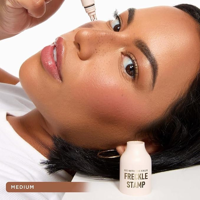 Upgrade Freckle Pen Stamp– Waterproof Faux Fake Freckles Makeup Tool, Natural-Looking Freckle Maker & Spray with Multi-Prong Precision Stamp Head, Long-Lasting Sunkissed Makeup (DARK)