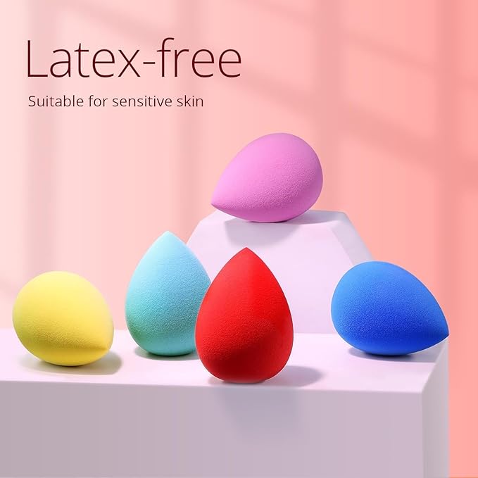 BEAKEY Makeup Sponge 5 Pcs Set, Latex-Free and Soft Boun Boun Beauty Sponge for Blending, Makeup Sponges for Foundation, Liquid, Cream and Powder. Blender for Enhanced Make Up Application