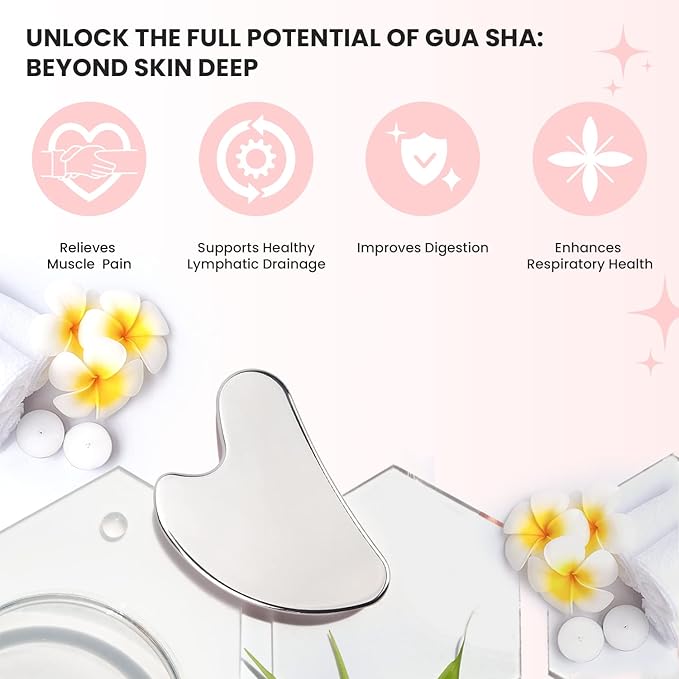 Sacred Healing Premium Stainless Steel Gua Sha Facial Tool – Enhance Beauty, Anti-Aging, Pain Relief, Lymphatic Drainage – Ideal for Home and Professional Use- Metal Gua Sha