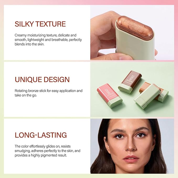 Multi-Purpose Makeup Blush Stick, 3-in-1 Beauty Tinted Solid Blush Stick For Cheeks, Lips And Eyes Waterproof Natural Cream Blush Stick With Long-Lasting Moisturizing Formula (#3Rich Glow)
