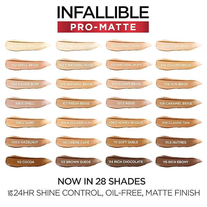 L'Oreal Paris Cosmetics Makeup Infallible Pro-Matte Liquid Longwear Foundation, Sand, 1 fl oz