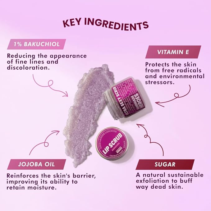 Handmade Heroes Bakuchiol Lip Scrub 1 fl oz | Deep Conditioning Lip Plumper Helps Reduce Fine Lines and Wrinkles Appearance | 100% Cruelty Free Vegan | Lip Care for Luscious Lips
