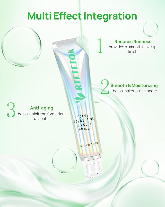 Green Primer Color Correcting for Face Before Makeup, Smoothing Primer Color Corrector for Redness, Brightening Base Makeup for Combination Skin