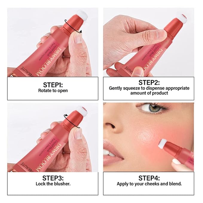 Mysense Liquid Blush Makeup Wand, Soft Cream Blush for Cheeks Tint, Matte Blush Contour Wand with Cushion Applicator, Dewy Finish, Weightless, Fresh Natural-Looking, 103 Rosa-Cool Pink, 0.34fl.oz