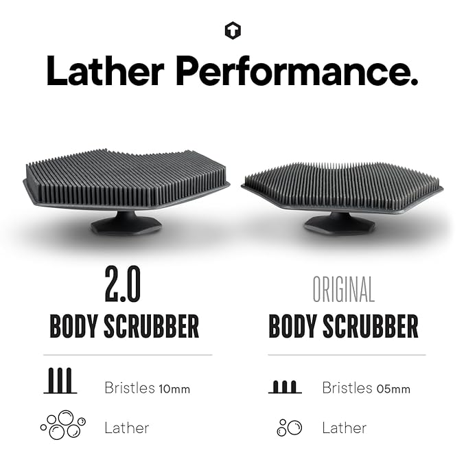 TOOLETRIES Body Scrubber 2.0 – Premium Silicone Scrubber for Cleaning, Exfoliating and Invigorating Your Skin – Extra Long Lather Boosting Bristles with Ergonomic Handle, Long-Lasting & Easy to Clean
