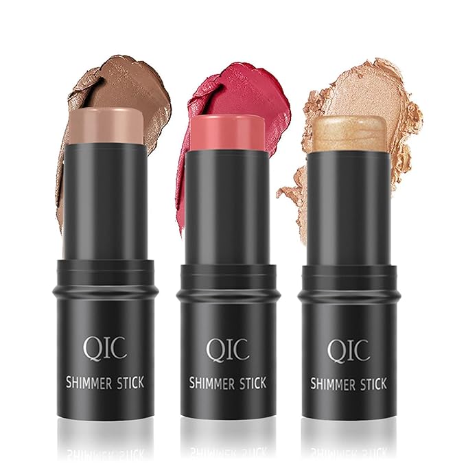 Face Sticks Trio, Blush Stick, Contour Stick, Highlighter Makeup Stick, Cream Blush Stick for Cheeks, Eyes and Lips, Facial Repair Bronzer Shading Stick, Smooth Shimmer Face Highlighter Wand