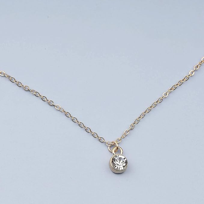 Tiny Rhinestone Pendant Necklace Gold Diamond Choker Necklace Solitaire Diamond Necklace Floating Crystal Necklace Chain Bridesmaid Gifts for Women and Girls