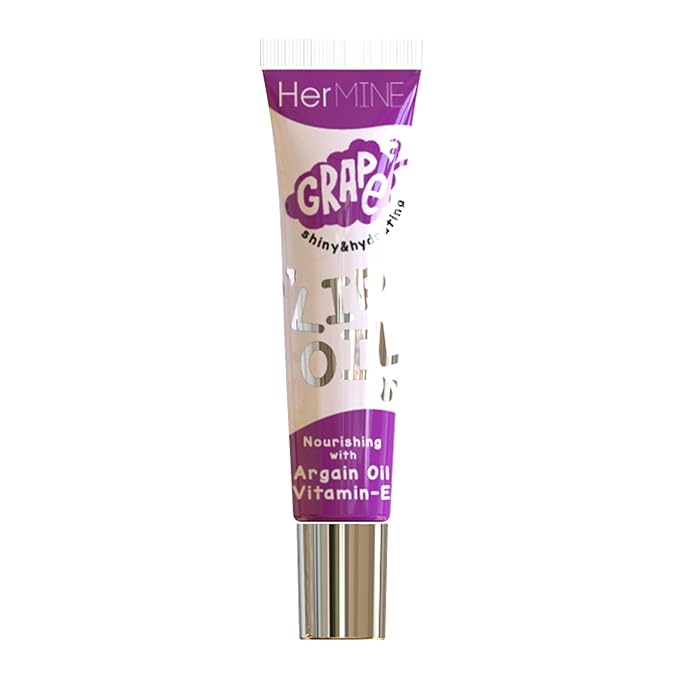 HerMINE Nourishing Lip Oil with Argan Oil & Vitamin E Clear Long Lasting Hydrating Lip Moisturizing Gel 15g / 0.52oz (Grape)