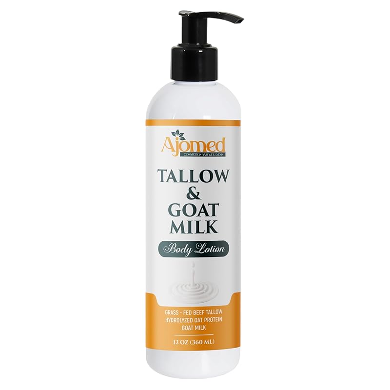 Grass Fed Beef Tallow & Goat Milk Body Lotion for Sensitive Skin, Organic Tallow Lotion - Soothes Dry Patches, Goat Milk Moisturizer - Handmade Tallow Body Lotion (Lavender Vanilla, 12 Oz)