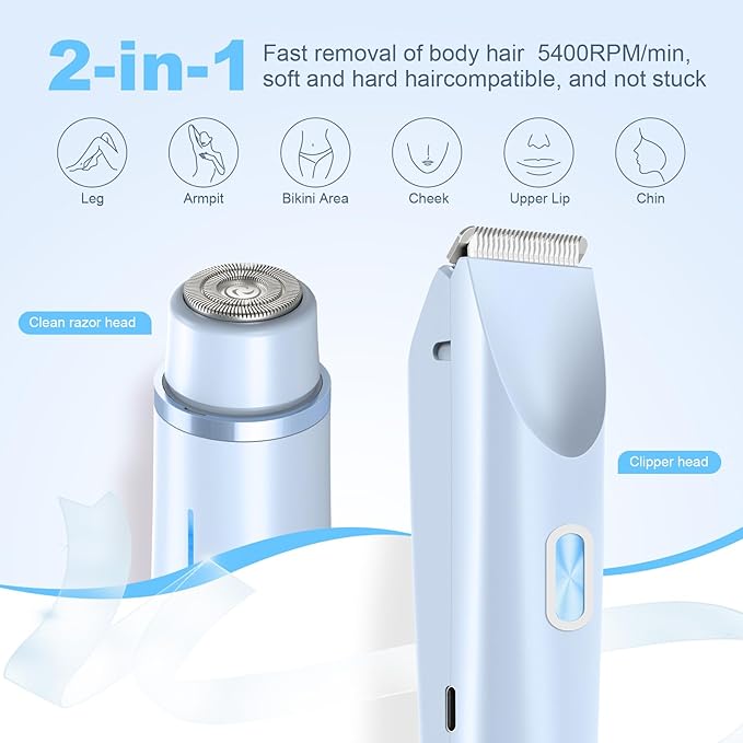 2025 New Bikini Trimmer for Women,Dermave Bikini Shaver,2-in-1 Electric Razors for Women(Blue)