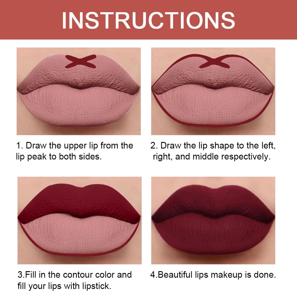 Kaely 2-in-1 Dark Wine Red Lip Liner & Lipstick Set Kit for Women, Matte Lips Kit with Lip Liner Lip Stains Long Lasting Waterproof 24 Hour Lipstick and Lip Liners Combo Lipliners Pencil Set 09