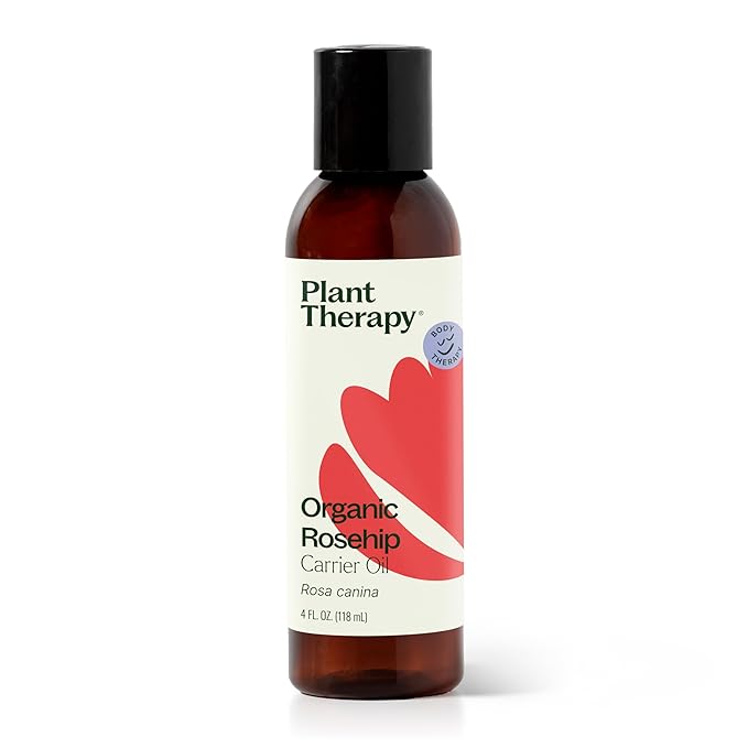 Plant Therapy Organic Rosehip Carrier Oil 4 oz For Skin and Hair Cold Pressed Supports Skin Hydration Fine Lines & Wrinkles Extra Virgin, Vitamins A and E & Essential Fatty Acids
