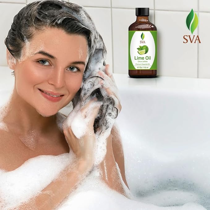 SVA Lime Essential Oil – 4 Fl Oz – 100% Natural Lime Oil - for Diffuser, Hair Care, Face, Skin Care, Aromatherapy, Scalp and Body Massage, Soap and Candle Making - with Dropper