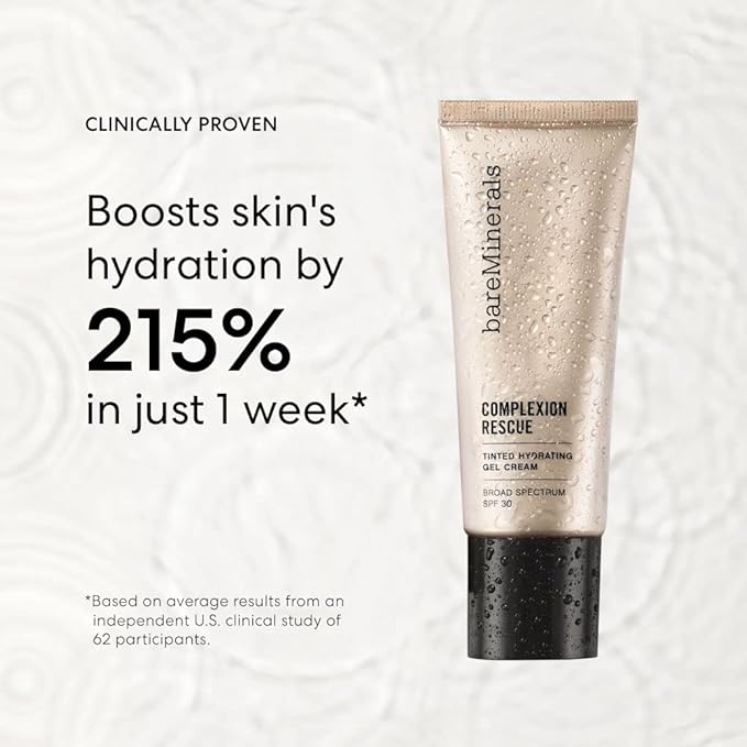 bareMinerals Complexion Rescue Tinted Moisturizer for Face with SPF 30 + Hyaluronic Acid, Hydrating Tinted Mineral Sunscreen for Face, Skin Tint, Vegan (Mahogany 11.5)