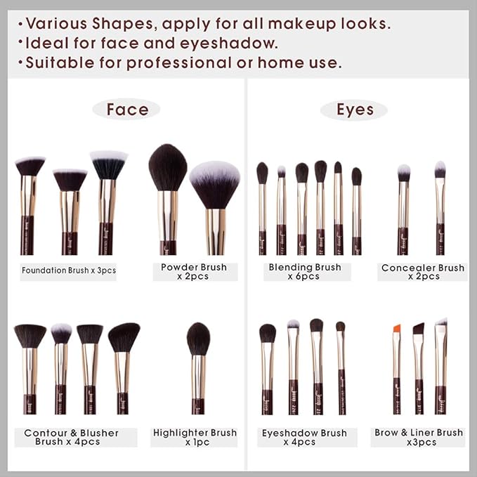 Jessup Makeup Brushes Set Professional Makeup Brush Eyeshadow Blending Powder Foundation Blusher Concealer 25pcs with Cosmetics Storage Box, Zinfandel T285