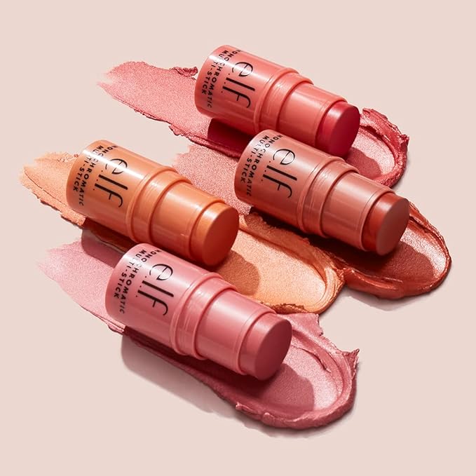 e.l.f. Monochromatic Multi Stick, Travel-Sized Luxuriously Creamy & Blendable Color For Eyes, Lips & Cheeks, Vegan & Cruelty-Free, Glimmering Guava