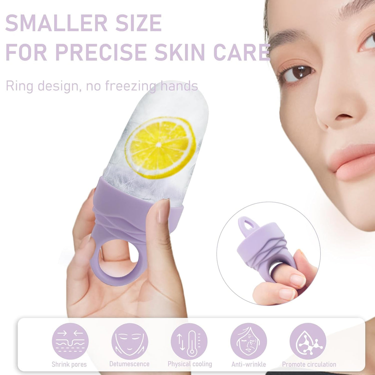 3 Pcs Facial Ice Roller Silicone Mold Reusable for Face Women and Eye Neck Cold Skin Care Tools Freezer De Puff Eye Bags Reduce Migraine Pain Pink 1 + Purple 2