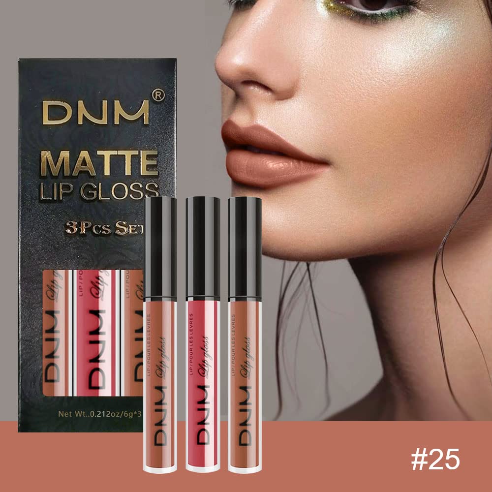 evpct 3Pcs Nude Brown Rose Pink Dark Matte Liquid Lipstick Makeup Sets for Dark Skin Black Women, Permanent Lip Stain Set Long Lasting Lipstick 24 Hours Waterproof labiales mate 24 horas originales 09