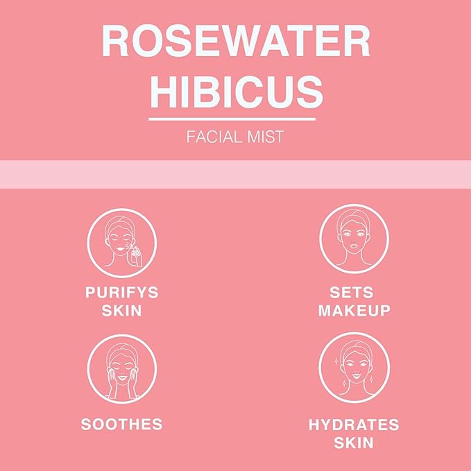 Rose Water Spray for Face & Body Refreshment with Moisturizing Hyaluronic Acid and Hibiscus water | Instant Hydration, Cooling, Calming & Conditioning (8 FL OZ)