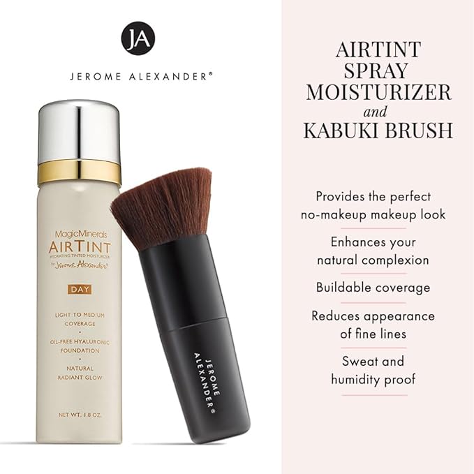 Jerome Alexander MagicMinerals AirTint Tinted Moisturizer AirBrush Spray Light | Tinted Moisturizer Spray with Anti-Aging Ingredients | Bright Medium |2PC