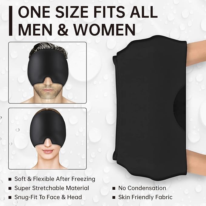 Migraine Relief Cap, Headache Relief Cap Hat, Head Ice Pack Wrap Migraine Cold Cap Ice Hat for Migraines Headache, Tension, Stress, Hangover Cap Ice Beanie, Cooling Gel Cap