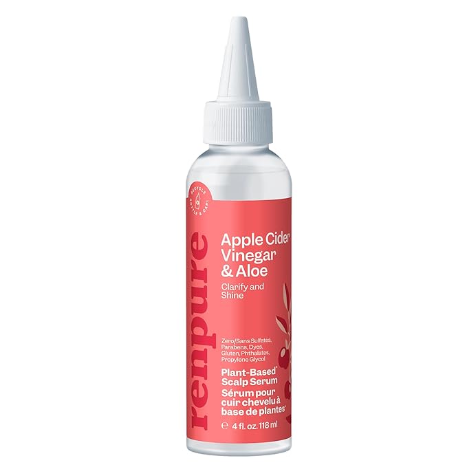 Renpure Apple Cider Vinegar Scalp Serum, Plant-Based – Detoxifies, Balances & Hydrates Scalp for Softer, Shinier Hair – For Itchy Scalp - Apple Cider Vinegar, Ginger Root, Peppermint Leaf - 4 Fl Oz
