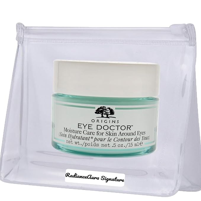 Hydrating Eye Cream Bundle. Include: 1 Pack of RadianceAura Signature Leak-Proof Travel Bag +1 Pack Origins Eye Doctor Moisture Care for Skin Around Eyes 0.5 Oz