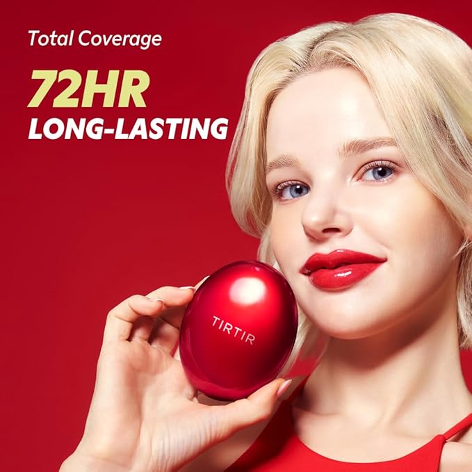 TIRTIR Mask Fit Red Cushion Foundation | Full coverage, Weightless, Skin fit, Satin Glow Finish, Korean Makeup BB Foundation, beauty, Tattoo cover up, Buildable (#24N Latte, 0.63 Fl Oz)